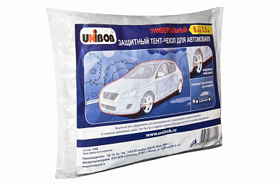 Тент-чехол для защиты авто (полиэтилен.) UNIBOB 3,5м*6м, 30мкн